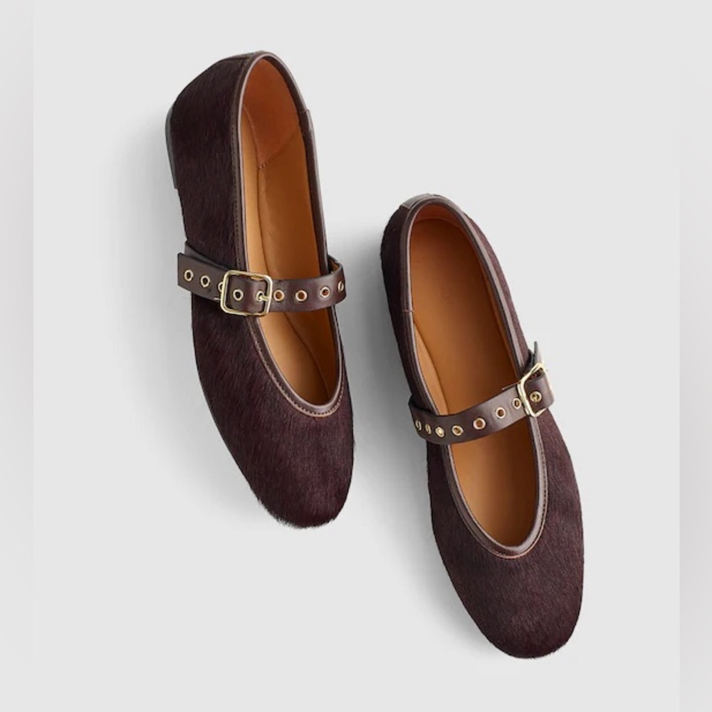 Madewell NWOB The Remy Mary Jane Flat in Calf Hair Raisin Brown 9 NX038 Sold out